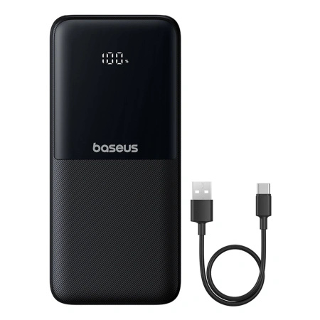Powerbank Baseus Lipow 10000mAh 22.5W z podwójnym wbudowanym kablem z wyświetlaczem (z dodatkowym czarnym kablem Baseus Simple USB-A - USB-C 3A 0,2m) - czarny