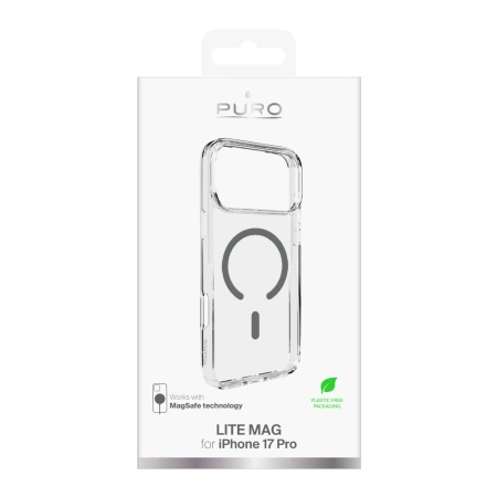 Etui Puro Lite Mag TPU+PC kompatybilne z MagSafe na iPhone 17 Pro - przezroczyste z szarym pierścieniem
