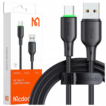 MCDODO USB-C FAST CHARGING CABLE FOR SAMSUNG XIAOMI TYPE C 6A 100W 1M LED BLACK