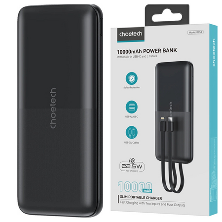 CHOETECH POWERBANK B654 10000MAH DO MICRO USB DO LIGHTNING Z WBUCZONYM