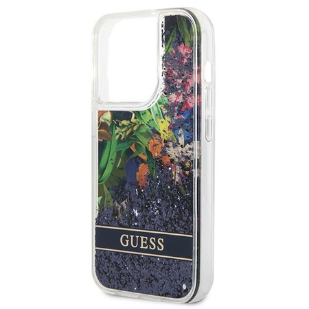 Guess GUHCP14XLFLSB iPhone 14 Pro Max 6,7" niebieski/blue hardcase Flower Liquid Glitter