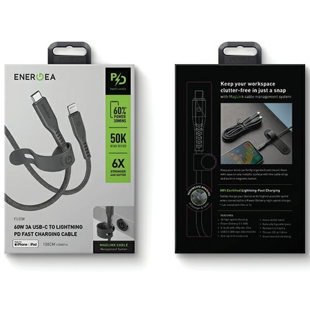 ENERGEA KABEL USB-C DO LIGHTNING 1.5M 60W 3A PD SZYBKIE ŁADOWANIE DO IPHONE