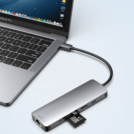 Adapter do laptopa CO2, Hub 9w1, USB-C, HDMI ,4K, karta SD , karta Micro SD, Ethernet Gigabit, Jack 3,5 mm, Space gray 0044