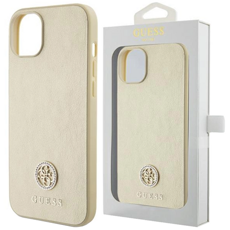 Etui Guess Leather 4G Metal Logo Strass do iPhone 15 - złote