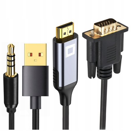 CO2 KABEL VGA - HDMI PRZEJŚCIÓWKA KONWERTER ADAPTER AUDIO FULL HD 60HZ 1M