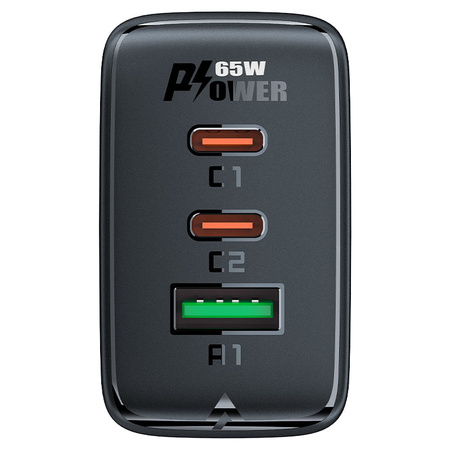 Acefast szybka ładowarka sieciowa GaN (2xUSB-C / USB-A) PPS / PD / QC4+ 65W czarna (A41)