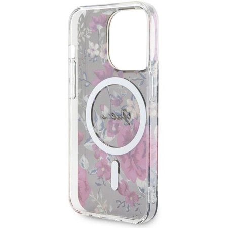Etui Guess GUHMP14LHCFWSA na iPhone 14 Pro zielony/khaki hardcase Flower MagSafe