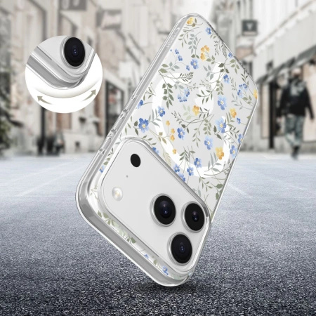 Etui Tech-Protect FlexAir MagSafe na iPhone 17 Pro - stokrotki z liśćmi