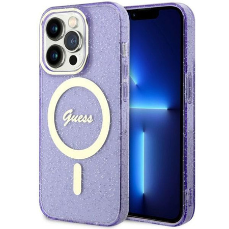 Etui Guess GUHMP14LHCMCGU na iPhone 14 Pro purpurowy/purple hardcase Glitter Gold MagSafe