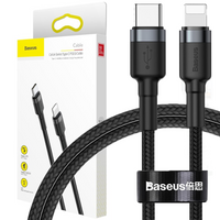 Baseus Cafule Cable wytrzymały nylonowy kabel przewód USB Typ C PD / Lightning 18W QC3.0 1m czarny-szary (CATLKLF-G1)