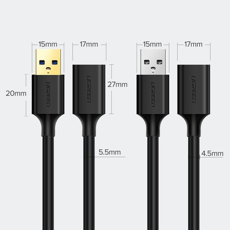 Ugreen kabel przewód przedłużacz przejściówka USB 3.0 (żeński) - USB 3.0 (męski) 1m czarny (10368)