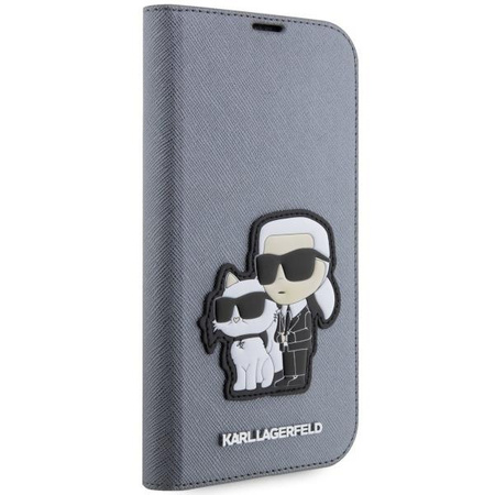 Etui Karl Lagerfeld KLBKP14XSANKCPG na iPhone 14 Pro Max 6.7" bookcase - srebrne Saffiano Karl&Choupette