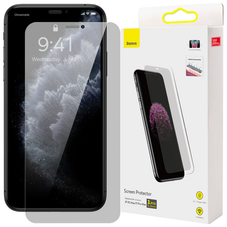 Baseus szkło hartowane do iPhone 11 Pro Max / iPhone XS Max Privacy Anti Spy (prywatyzujące) z osłoną na głośnik + pozycjoner (SGBL061702) (case friendly)