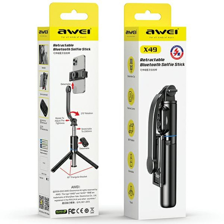 AWEI SELFIE STICK X49 MONOPOD DO IPHONE 6 7 8 X DO SAMSUNG S22 ZASIĘG 1M