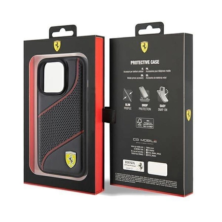 Etui Ferrari Perforated Waves Metal Logo na iPhone 15 Pro - czarne