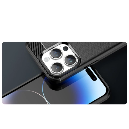 HURTEL ETUI CARBON CASE DO IPHONE 14 PRO POKROWIEC ELASTYCZNY NA TYŁ ŻELOWY