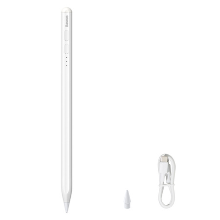 Baseus Smooth Writing Active Stylus rysik ze wskaźnikiem LED do iPad biały + kabel zasilający USB-C 3A 0.3m i wymienna końcówka Active (SXBC000202)