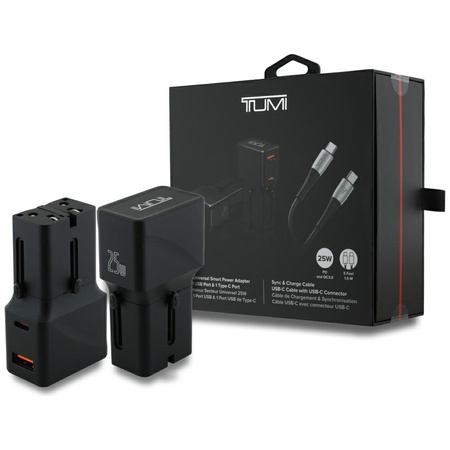 Ładowarka sieciowa TUMI Travel Adapter   25W USB-C / USB-A + Kabel USB-C/USB-C czarny