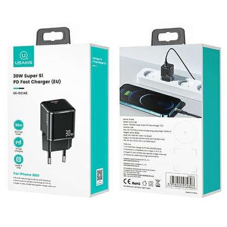 USAMS ŁADOWARKA 1XUSB-C T45 MINI DO TELEFONÓW APPLE 30W PD3.0 FAST CHARGING
