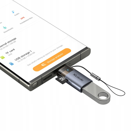 MCDODO ADAPTER PRZEJŚCIÓWKA USB-A DO USB-C CZYTNIK KART TF 512GB OTG LED