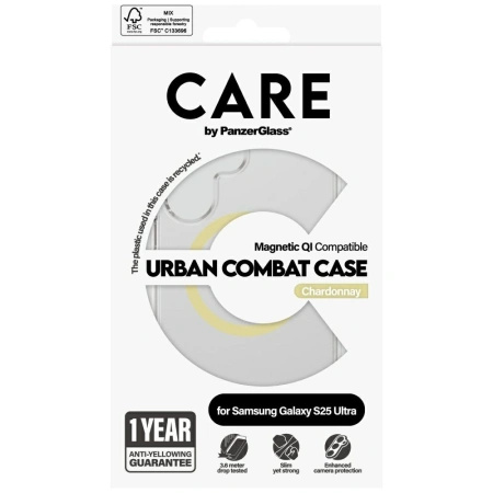 Etui CARE by PanzerGlass Flagship Urban Combat Chardonnay QI do Samsung Galaxy S25 Ultra - przezroczysty