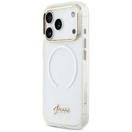 Etui Guess IML Gradient Script Metal     MagSafe do iPhone 17 Pro Max biały