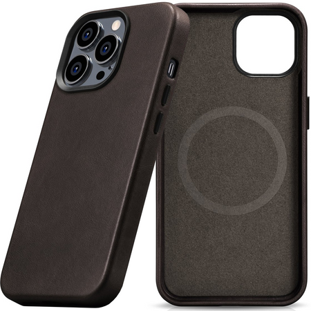 iCarer Oil Wax Premium Leather Case skórzane etui iPhone 14 Pro Max magnetyczne z MagSafe brązowy (WMI14220704-BN)