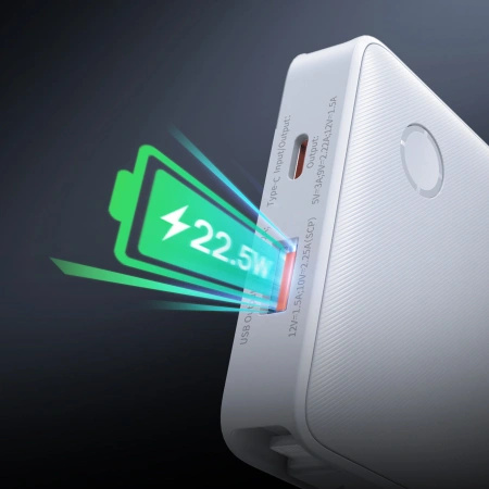 Powerbank Baseus Airpow Lite 10000mAh 22,5W z wbudowanymi kablami USB-C i Lightning - biały