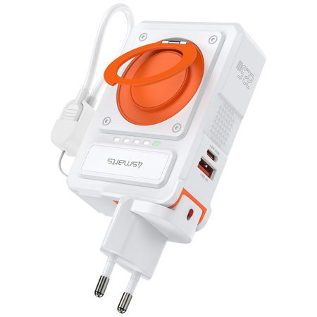 Ładowarka hybrydowa 4smarts 6w1          USB-C/USB-A PD 22.5W z powerbankiem 10 000 mAh, ładowanie indukcyjne Qi, kabel USB-C, biały