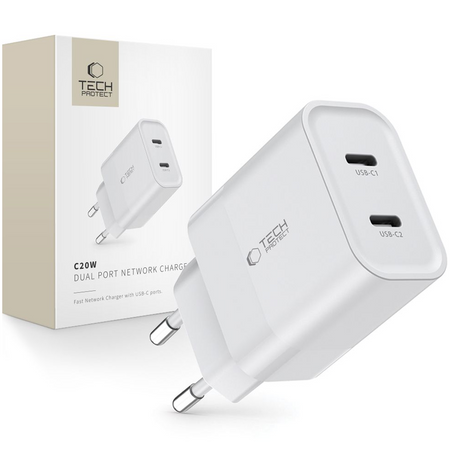 TECH-PROTECT ŁADOWARKA DO TELEFONÓW 2-PORTOWA PD20W SZYBKIE ŁADOWANIE USB-C