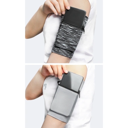 Materiałowa opaska armband na ramię do biegania fitness brązowy