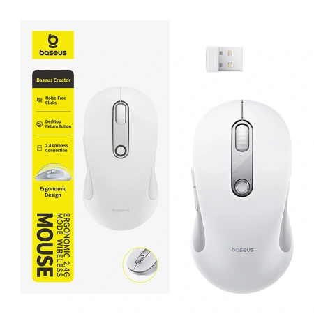 Mysz bezprzewodowa Baseus F02 ergonomiczna USB 2.4GHz - biała