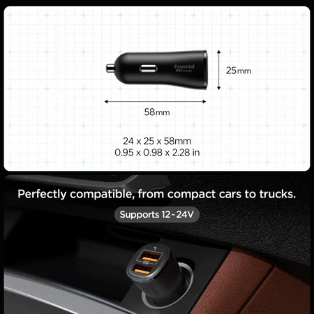 SPIGEN ESSENTIAL EV302 ŁADOWARKA SAMOCHODOWA 2-PORTOWA 30W DO TELEFONÓW