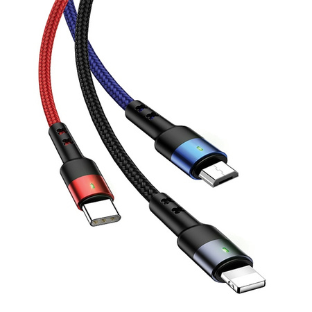 USAMS KABEL PLECIONY 3W1 DO LIGHTNING MICROUSB USB-C 0.35M SZYBKA ŁADOWARKA