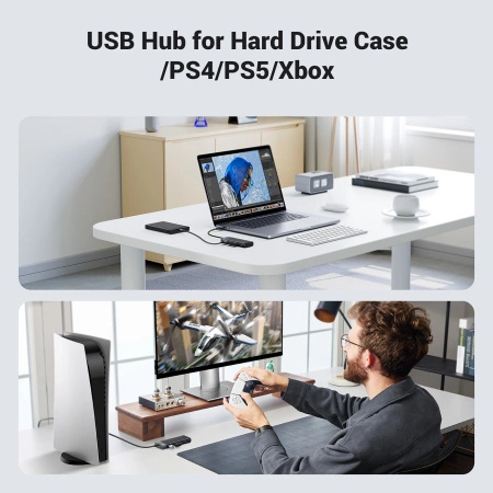 UGREEN HUB CM653 Z 4 PORTAMI USB-A I KABLEM ZASILAJĄCYM DO URZĄDZEŃ Z USB-A