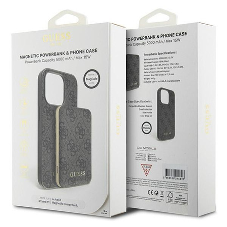 Zestaw Guess GUBPM5N614GEMGK iPhone11 6.1 hardcase + Powerbank 5000mAh MagSafe czarny/black 4G Metal Logo