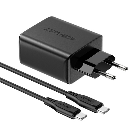 Acefast 2w1 ładowarka sieciowa 2x USB Typ C / USB 65W, PD, QC 3.0, AFC, FCP (zestaw z kablem) czarny (A13 black)