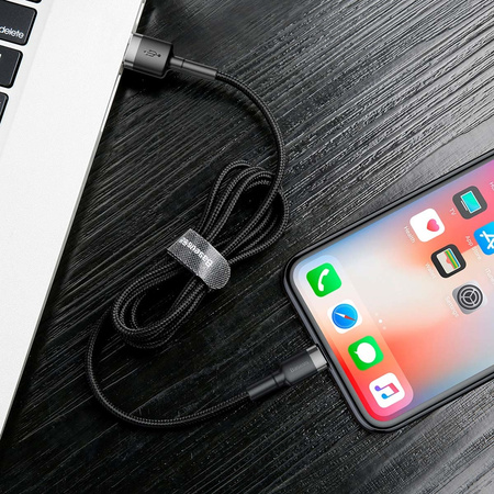 Baseus Cafule Cable wytrzymały nylonowy kabel przewód USB / Lightning QC3.0 2.4A 1M czarno-szary (CALKLF-BG1)