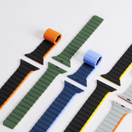 Magnetyczny pasek Apple Watch SE, 8, 7, 6, 5, 4, 3, 2, 1 (41, 40, 38 mm) Dux Ducis Strap (LD Version) - szaro-pomarańczowy