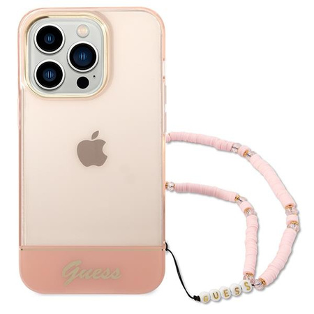 Guess GUHCP14XHGCOHP iPhone 14 Pro Max 6,7" różowy/pink hardcase Translucent Pearl Strap