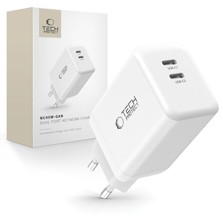TECH-PROTECT ŁADOWARKA SIECIOWA 2-PORTOWA PD45W DO SMARTFONÓW NETWORK BIAŁA