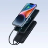 Powerbank Baseus Lipow 10000mAh 22.5W z podwójnym wbudowanym kablem z wyświetlaczem (z dodatkowym czarnym kablem Baseus Simple USB-A - USB-C 3A 0,2m) - czarny