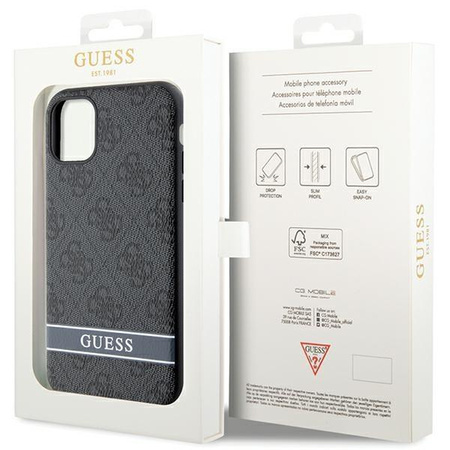 Etui Guess GUHCN61P4SNK na iPhone 11 / Xr - szare hardcase 4G Stripe