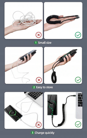 MCDODO KABEL USB-C SPIRALNY SPRĘŻYNOWY SZYBKIE ŁADOWANIE USB TYP C LED 2M