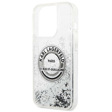 Etui Karl Lagerfeld KLHCP14XLCRSGRS na iPhone 14 Pro Max - srebrne Liquid Glitter RSG