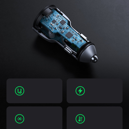 UGREEN ŁADOWARKA SAMOCHODOWA 2X USB 36W Q.CHARGE SCP/FCP/AFC SZARA