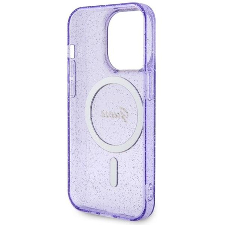 Etui Guess GUHMP14LHCMCGU na iPhone 14 Pro purpurowy/purple hardcase Glitter Gold MagSafe
