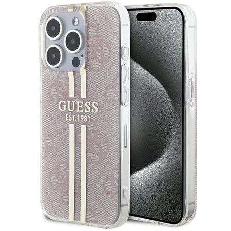 Etui Guess IML 4G Gold Stripe na iPhone 15 Pro - różowe