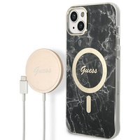 Guess zestaw ładowarka MagSafe + etui do iPhone 14 Plus 6,7" czarne Marble (GUBPP14MHMEACSK)