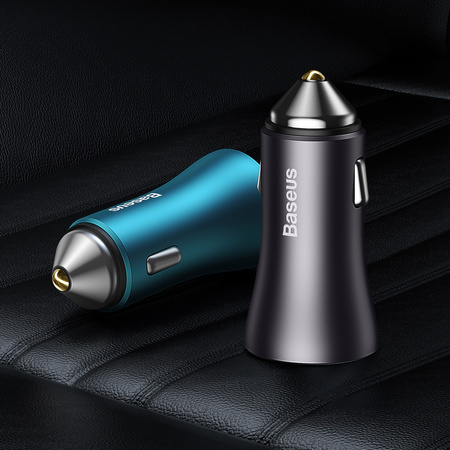 Baseus Golden Contactor Max szybka ładowarka samochodowa USB + USB typu C 60 W Quick Charge niebieski (CGJM000103)